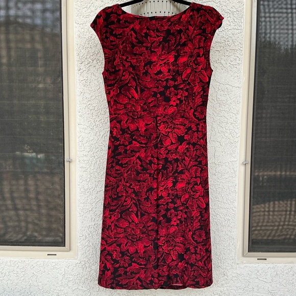 NWT Ralph Lauren Cowl Neck Jersey Sheath Floral Midi Dress Size 10 Cocktail Red - Picture 3 of 9